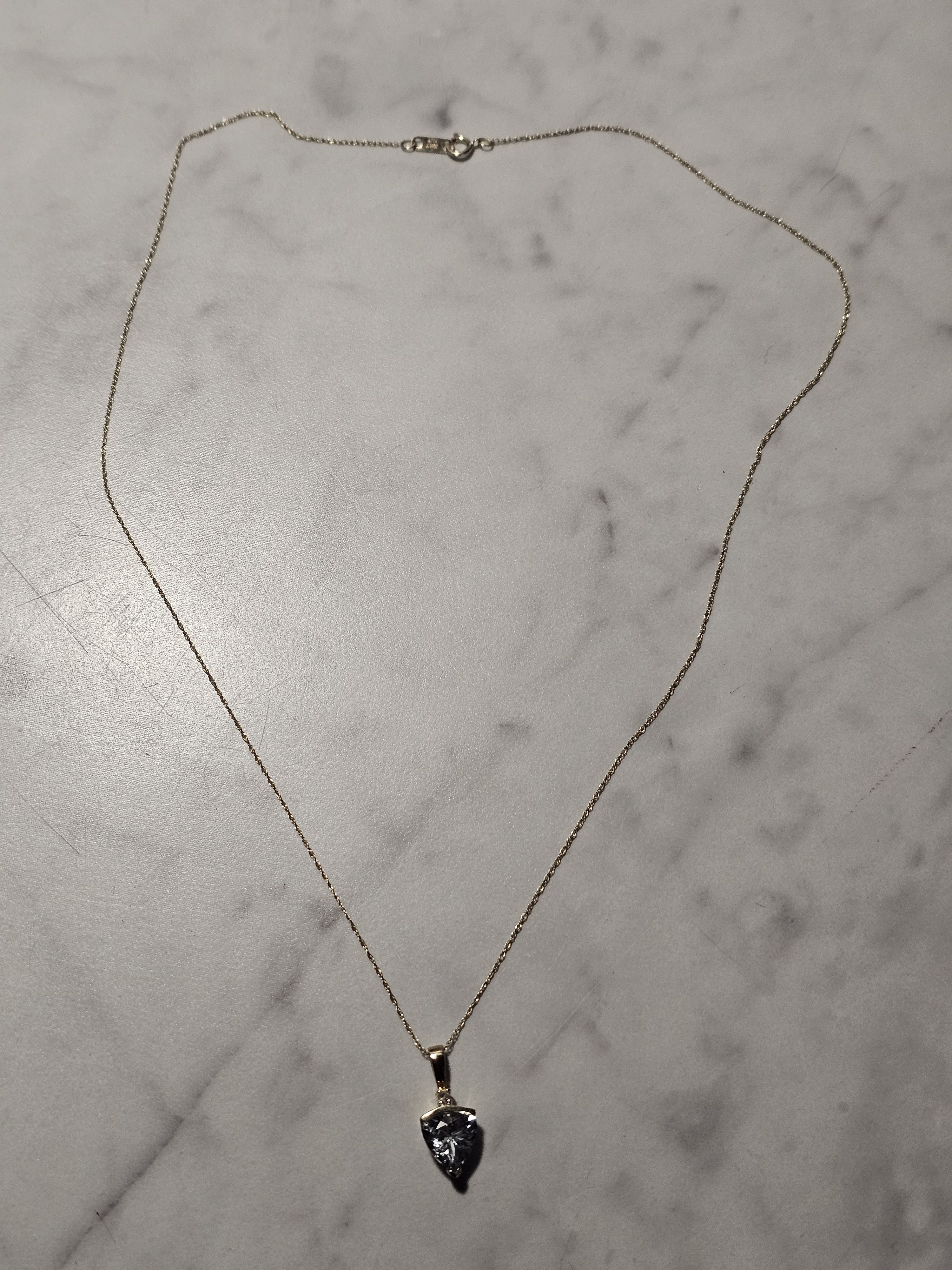 10k Gold Pendant Necklace With Aquamarine Diamond Charm